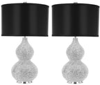 SAFAVIEH Lighting Collection Nicole Modern Silver Bead Base/ Black Shade 25-inch Bedroom Living Room Home Office Desk Nightstand Table Lamp Set of 2 (LED Bulbs Included) - color: Silver/Black - Set of 2