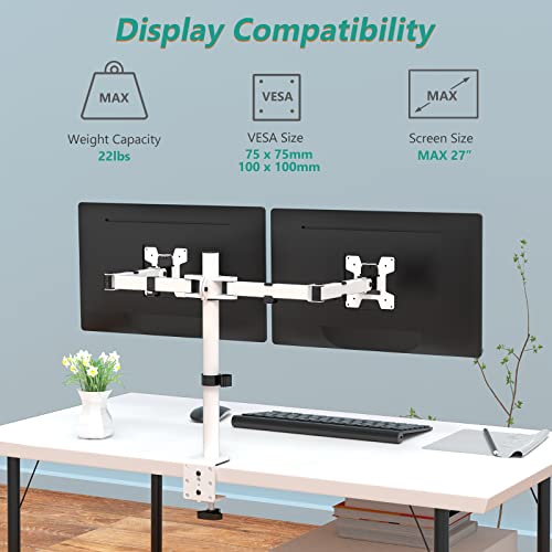 Mount Stand Fits 2 Screens up to 27 inch, 22 lbs. Weight Capacity per Arm (M002-W), White - color: White, size: Dual