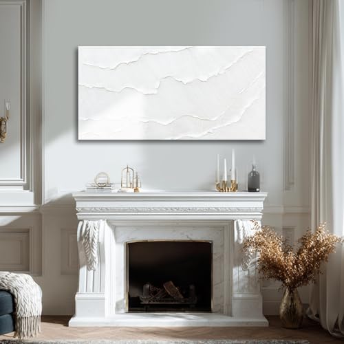 WINKAILIN White Abstract Textured Wall Art Modern 24x48 inch Canvas Ocean Wave Artwork Minimalist Hand-drawn Painting Contemporary White Posters Print for Living Room Bedroom Office Décor - color: White, size: 48"L x 24"W