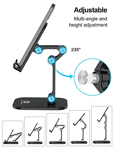 OCYCLONE Phone Stand, Adjustable Height and Angle Foldable Cell Phone Stand Holder for Desk, Taller iPhone Stand Compatible with 4.7"-13" Smartphones iPad Tablet, Black - color: Black