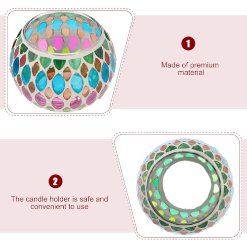 Amosfun Handmade Stained Glass Candle Holder 3.14X3.14X2.36In Colorful Mosaic Table Candlestick for Home Decoration and Festival Use
