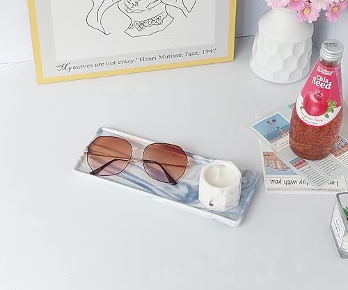 9.2" Porcelain Small Bathroom Tray, Ceramic Countertop and Vanity Tray for Cosmetics, Perfume, Jewelry, Candle - Soap Tray for Kitchen Counter (Blue) - color: Blue, size: 9.2" x 3.6" x 0.6"
