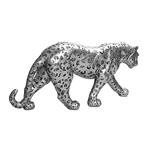 Cheetah Statue Home Decor Leopard Sculpture Resin Sitting Cheetah Figurine Desktop Table Top Ornament Decoration for Home Office-Gold Or Silver (Walking-Silver) - color: Silver