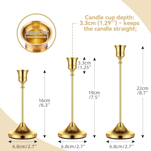 Gold Taper Candle Holders for Pillar Candles, Brass Candlestick Holders, Skinny Candle Holder Decor for centros de mesa Table Centerpiece - color: Golden