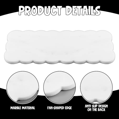 Newtay White Scallop Marble Board 12" x 5" Cutting Board with Rubber Feet, Scalloped Marble Tray Decorative Pastry Board for Kitchen Cake Bread Baking Cheese Display