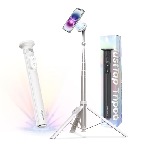 KraftGeek 66'' Magnetic Phone Tripod for iPhone MagSafe – Automatic Selfie Stick with Remote, Portable Tripod Stand for Video Recording, Travel, Vlogging (White) - color: White