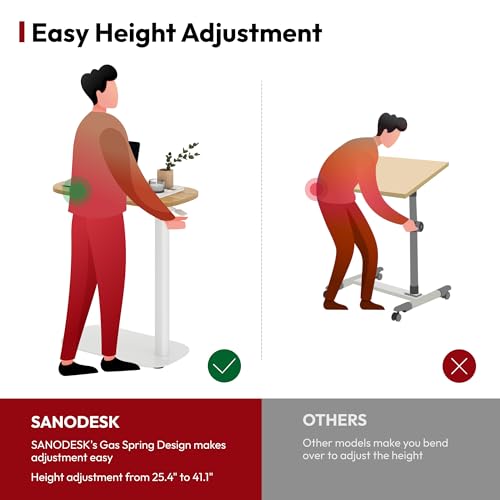 SANODESK Adjustable Overbed Bedside Table Pneumatic Adjustable Height Laptop Computer Standing Desk Cart with Tray, Hospital and Home Use(23.6" W x 13.8" D,Maple) - color: Maple, size: Xsmall