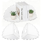 Scalloped Acrylic Bookends 4 Pack, Heavy Duty Clear Book Holder Stands with Non-Slip Pads for Large Books, Files, CDs & Games, Modern Shelf & Office Organizer - color: 4 Pcs