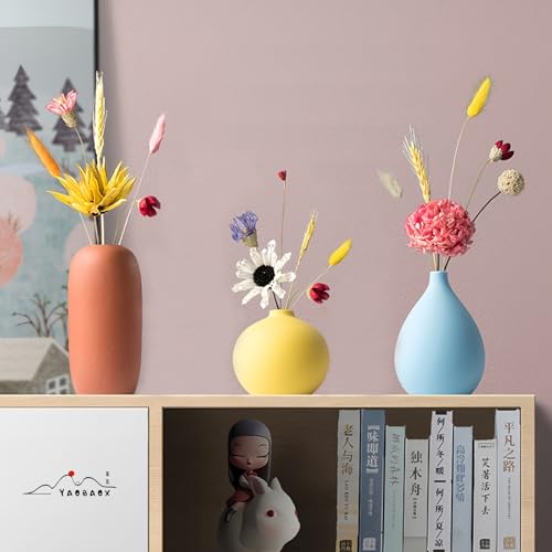 Small Multi Color Ceramic Vase Set 3 Modern and Minimalist Decorative for Home Decor, Office, Modern, Classical, Creative Shelf, Table, Bookshelf, Entryway, Coffee Table Decor - size: Small Set of 3 (With Dry Flower)