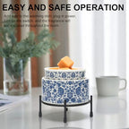NAFANG Blue & White Porcelain Pattern Wax Melt Warmer,Ceramic 3-in-1 Electric Candle Wax Warmer for Scented Wax Melter Oil Burner for Home Office Bedroom Gift & Decor (with KD Iron Shelf)