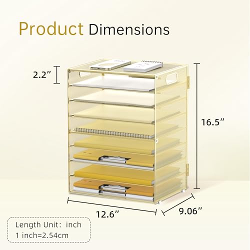 DALTACK 9-Tier Paper Organizer for Desk, Mesh Letter Tray Desk Organizer with Handles, Space-Saving File Organizer for Office Home School, Gold - color: Desk Organizer Gold