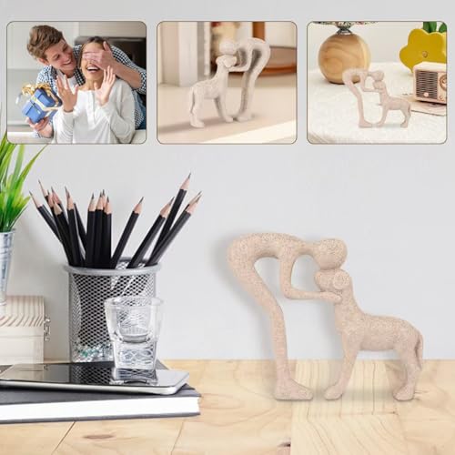 Human and Dog Hugging Sculpture Decor - Forever Loved Pet Memorial Statue Gifts, Decorative Figurine for Home, Shelf, Desk & Office (Sandstone)