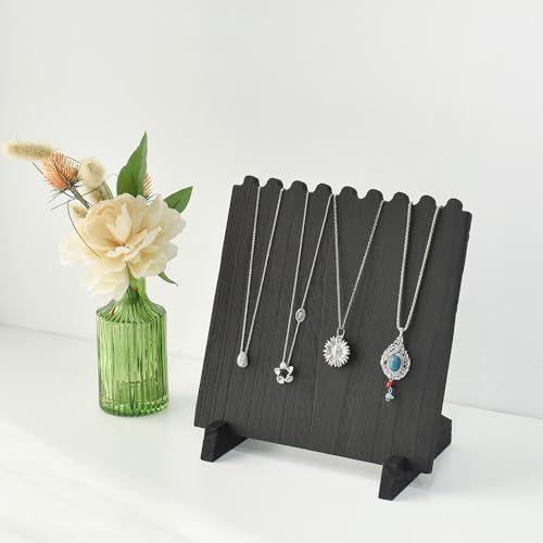 MOOCA Wooden Plank Necklace Jewelry Display Stand for 8 Necklaces, Jewelry Display Holder, Wood Plank Storage Holder, Jewelry Stand, Black Color - color: Black