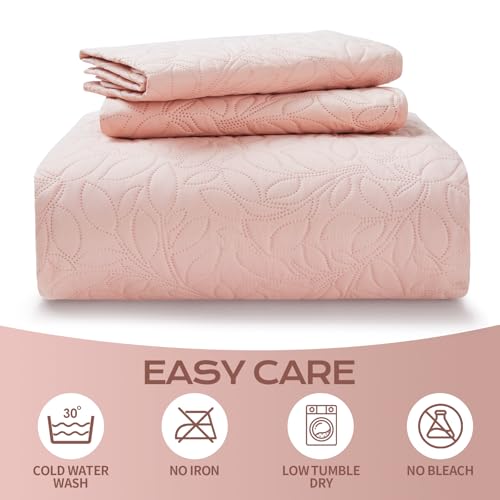 JYHOPE Grass Twin Quilt Set 68x90 Lightweight Microfabric Bedspread, 3-Piece Quilt Bedding with Pillow Shams, Summer Cooling Quilts, Ribbon Wrapped Gift - color: Leaf Pattern-grass, size: Twin(68x90)