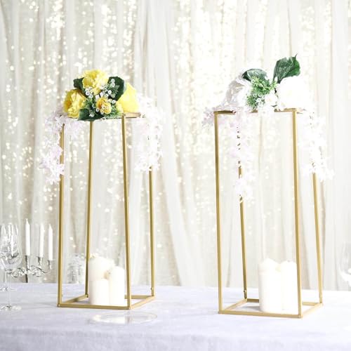 Efavormart 2 Pack 24" Matte Gold Wedding Flower Stand Metal Vase Column Stand Geometric Centerpiece Vase - color: Gold, size: 2 Pack 24''