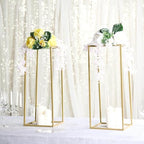 Efavormart 2 Pack 24" Matte Gold Wedding Flower Stand Metal Vase Column Stand Geometric Centerpiece Vase - color: Gold, size: 2 Pack 24''