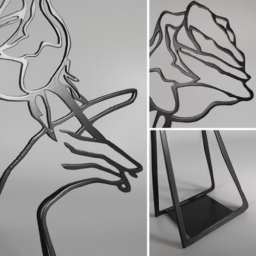 Creative Abstract Decor The Rose & Hand Statues and Sculptures，Metal Hand Crafted Abstract Modern Sculptures Office Desk Decor, Wrought Iron Line Characters Bookcase Decor Iron Art for Home