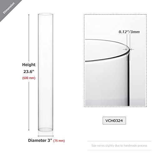WGVI Hurricane Candle Holder Sleeve, Wide 3", Height 24", Clear Glass Cylinder Candleholder, Chimney Tube, Open Ended Candle Shade, 1 Piece - size: 3"x24"H