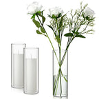 Didaey 3 Sets White Pillar Candles and Glass Candle Holders, Clear Cylinder Vases for Slim Pillar Candles Wedding Centerpieces