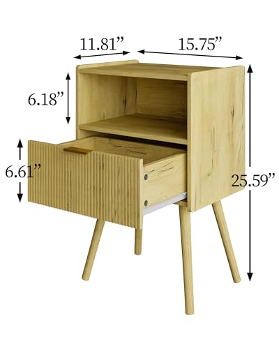 Veegle Nightstand,Modern Bedside Table with Storage Drawer and Open Wood Shelf, Accent Night Stand with Solid Wood Legs for Living Room, Bedroom and Small Spaces,Easy Assembly (Yellow Oak) - color: Yellow Oak
