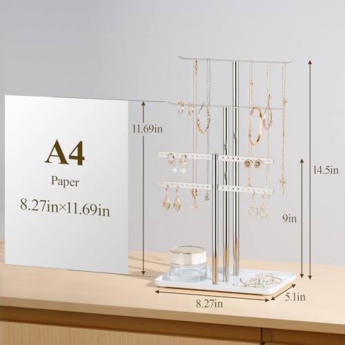 pickpiff Silver Jewelry Stand Holder Organizer: 14.5" Sturdy Hanger for 80 Pcs Jewelry, Jewlery Tower for Display Necklace, Earring, Bracelet, Watch - color: Chrome Silver, size: 14.5" Height