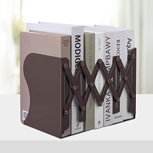Honagu Adjustable Bookends, Metal Book Ends for Shelves Heavy Book, Desk Magazine File Organizer for Home, Office, Books, Papers, Extends up to 19 inches, for Students,Teachers (Brown) - color: Brown