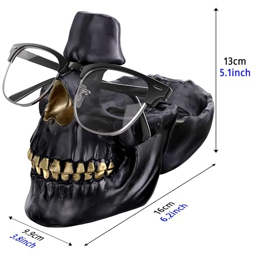 READAEER Skull Eyeglass Holder Creative Eyewear Holder Sunglasses Glasses Display Holder Keychain Resin Sculpture for Entrance Home Office Desk Bedside Table (Black) - color: Black