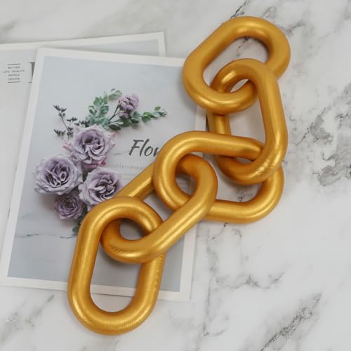 HMASYO Golden Wood Chain Link Decor, 5-Link Wooden Decorative Chain Home Decor Accents, Coffee Table Decor, Shelf Decor Aesthetic, Modern Bookshelf Table Decorative Objects for Living Room - color: Gold, size: 22"D x 3.9"W