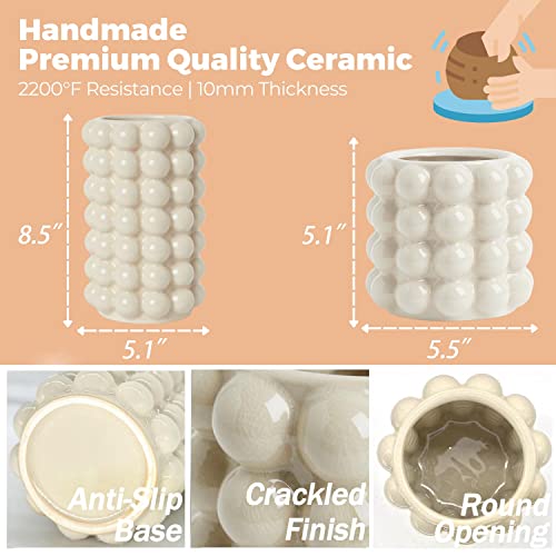 Bubble Vases, Set of 2 Ceramic Vase for Flowers, Boho Ceramic Flower Vases for Decor, Tall Bubble Vase for Living Room, Dining Table, Wedding, Mantel, Coffee Table(Beige) - color: Beige, size: Large+Medium
