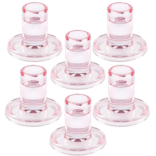 TELOSMA Pink Glass Candle Holders 6PCS for Taper Candles, Candlestick Holders Fit to Taper Candle which Diameter 5/6-7/8 inch, for Wedding Party, Valentine's Dating Dinner Table Decor - color: Pink
