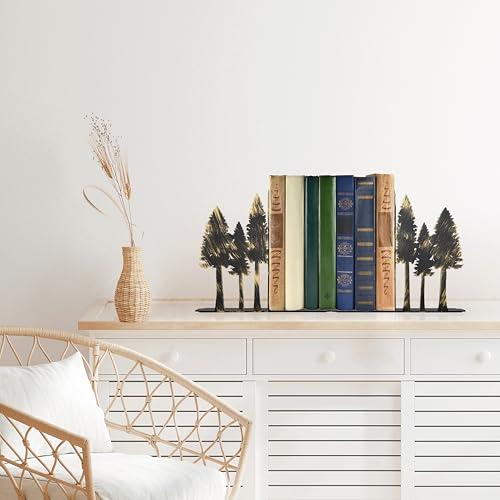 Forest Metal Bookends - Handcrafted Iron Pine Tree Decor for Shelves, Rustic Nature-Inspired Book Ends, 6.6x1.2x5.9 Inch Durable Home Decor for Nature Lovers - color: S