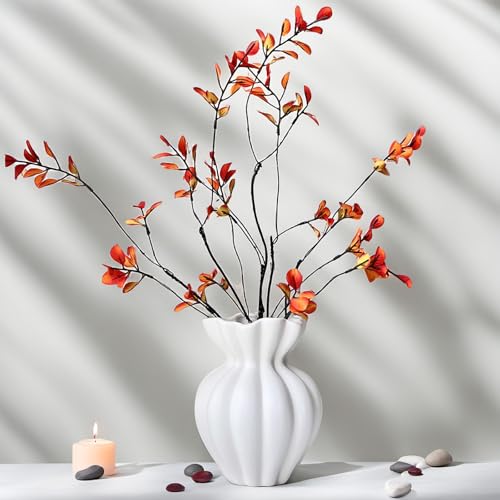EspoirLuv-White Ceramic Vase for Pampas Grass – 6.69” Flower Vase, Table Centerpiece for Living Room, Shelf & Home Decor