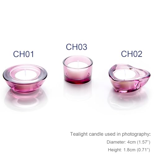 Red Tealight Candle Holders - Set of 12, Heart-Shaped Chunky Glass Candle Holder, 2.9" Diameter - CH02 - Aubergine Purple - color: Aubergine Purple