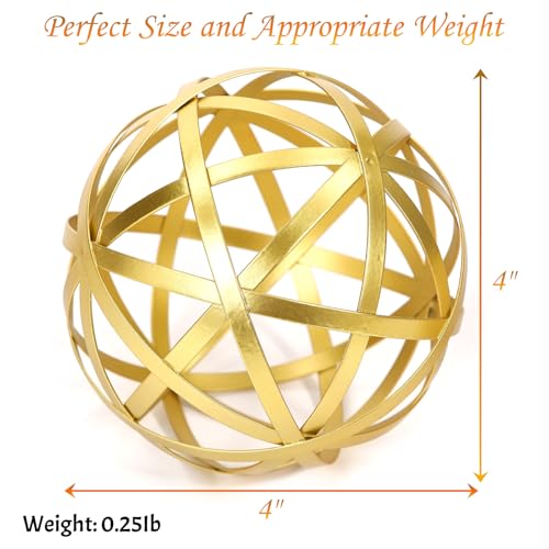 Gold Decorative Sphere, Metal Coffee Table Decor Sculpture, Modern Home Decor Accent for Tabletop, Centerpiece, Shelf Display- Elegant Metal Sphere Decor with Luxury Golden Finish - color: Gold-line-design