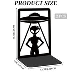 Alien Theme Bookends for Shelves, Spaceships and Aliens Book Ends Decorative Books Desk Organizer Book Stoppers to Hold Books Heavy Duty, Unique Bookshelf Decor for Home Decor - style: Alien