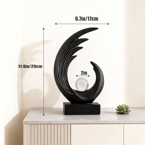 Modern Abstract Art Sculptures, Gold Entryway Table Accents, Black Shelf Decor Accents, Abstract Art Resin Sculpture for Dining Room, Office & Coffee Table – Centerpiece Fireplace Decor (Black) - color: Black