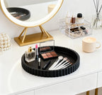 Concrete Decorative Tray for Coffee Table Tray Decor - Charcoal Black Round Decorative Tray - Circle Fluted Centerpiece Tray - Bandejas Decorativas - Water-Proof & Heavy-Duty