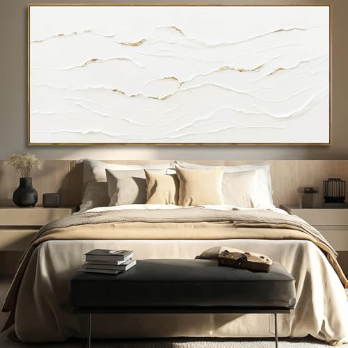 WINKAILIN Minimalist White and Gold Textured Canvas Wall Art Modern Abstract Line Artwork for Living Room Bedroom Office Neutral Home Decor 40x88 Inch - color: White and Gold, size: 88"L x 40"W