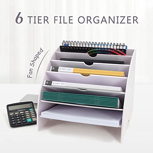 SONGWAY Fan Shaped Desk File Organizer - 6 Compartments File Holder for Desktop, Magazine Rack, Mail Holder, File Sorter, Paper Organizer for Home Office Classroom, White - size: 6 Compartment Fan Shape