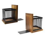 Owlgift Rustic Burnt Wood Decorative Bookends for Heavy Books with Matte Black Metal Wire Basket Pencil Holder and Office Supplies Storage Baskets Bins for Home, Office, Classroom, Dorm Room