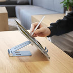 OMOTON Foldable Cell Phone Stand, C4 Portable Aluminum Phone Holder, Adjustable Phone Dock Cradle Compatible with iPhone 17/16/15 Pro Max Air, Samsung Galaxy, Small Tablets, Smart Phones, Light Blue - color: Light Blue