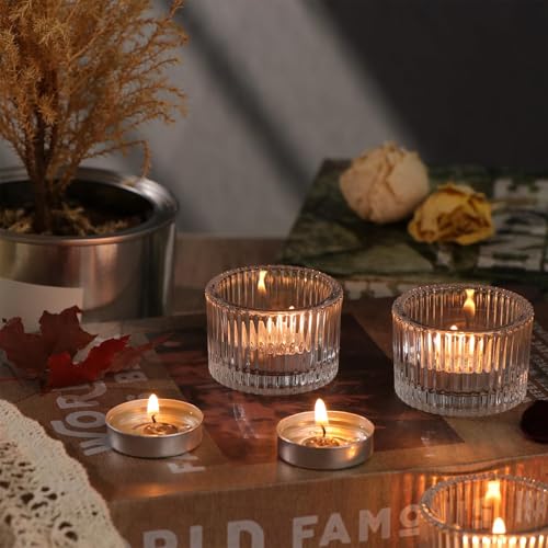HAVITI 24 Pack Clear Tealight Candle Holders, Glass Votive Candle Holders for Fall Wedding Table Centerpiece, Home Decor and Party Supplies - color: Clear, size: 1.3" x 2"