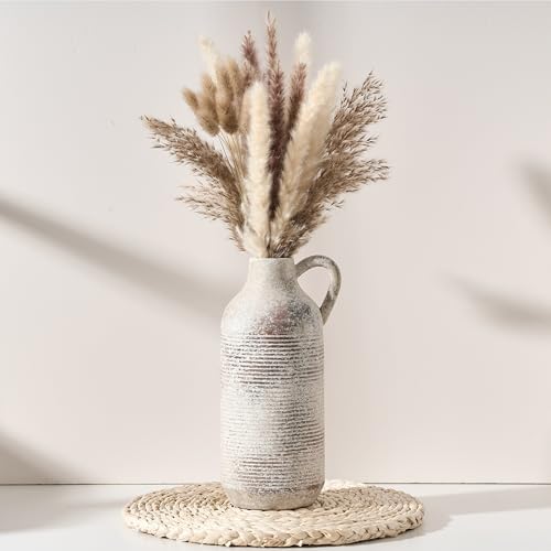 PORCER Ceramic Rustic Vase for Home Decor, Terracotta Vase with Handle, Handcrafted Vintage Decorative Flower Vase for Farmhouse, Living Room, Table, Fireplace, Nightstand - Natural Brown - color: Natural Brown- 10.16"