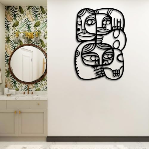 Abstract Faces Metal Wall Art,Picasso Faces Metal Wall Decor,Abstract Wall Art for Living Room, Bedroom, Bathroom,Office(Black,31x23inch/80x58cm) - color: Black, size: 31x23inch