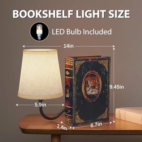 Vintage Bookshelf Lamp Rechargeable Set of Two, Cordless Book Lamp with Linen Shade, Dimmable Touch Control Table Lamp, Modern Decorative Bookend, Bookshelf Lights for Office Home - style: 2 Pack Deer