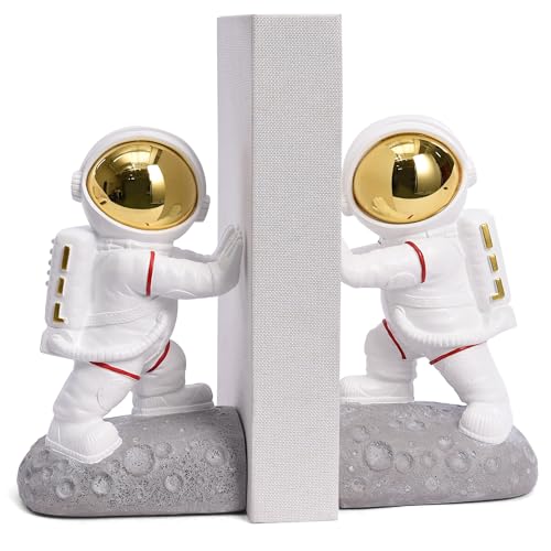 Space Decor Bookends, Resin Astronaut Bookshelf Ends for Kids Rooms Gold Book Ends for Heavy Books Fun Heavy Duty Book End Holder Astronaut Figurine Statue for Office Home Room(D-Gold) - color: Astronaut D-gold