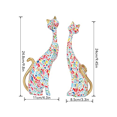 Tyenaza 2Pcs Oil Painting Cat Statues, Colorful Cat Statue, Abstract Couple Resin Cat Figurines Cat Sculpture for Bedroom Office Desktop Decoration(KY145) - size: KY145