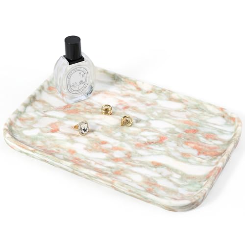Koville Marble Tray, 12"x8" Marble Vanity Tray for Countertop Bathroom Kitchen Dresser, Decorative Catchall Trays for Perfume Jewelry, Rectangular Stone Serving Tray(Rosso Norvegian) - color: Rosso Norvegian