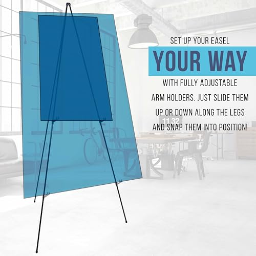 U.S. Art Supply 63" High Metal Folding Display Easel - Adjustable Height, Instantly Collapses, Holds 5 lbs - Portable Art Easel Stand - for Sign, Poster, Canvas, Painting, Picture Display - style: Standard