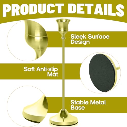 Brass Gold Candlestick Holders Metal Taper Candle Holders Set of 3 Rustic Stands for Dining Table, Wedding Centerpiece Decor, Birthday - color: Brass Gold